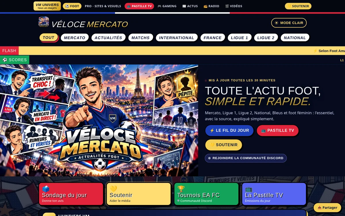 Aperçu du site Véloce Mercato